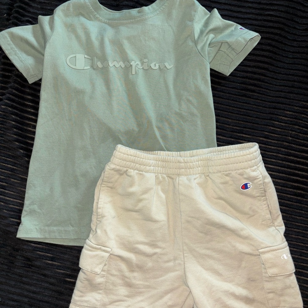 Champion Sage Green Tee and Khaki Shorts Set